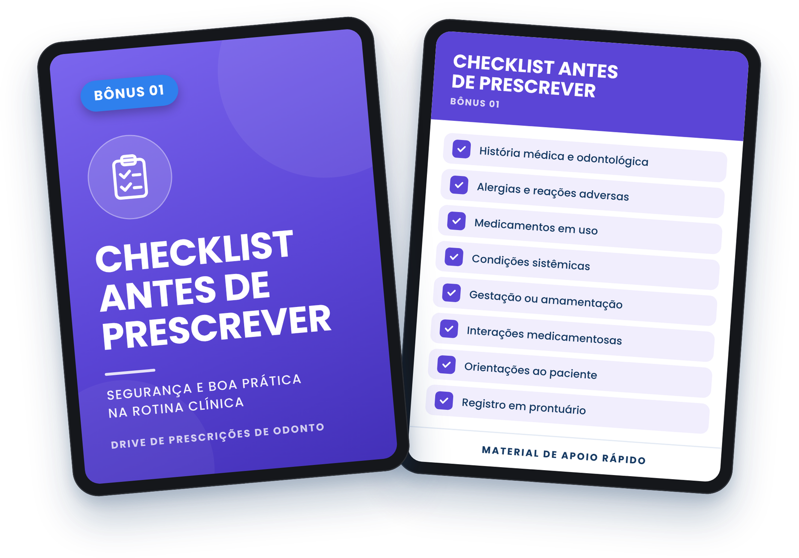 Mockup do bônus Checklist antes de prescrever